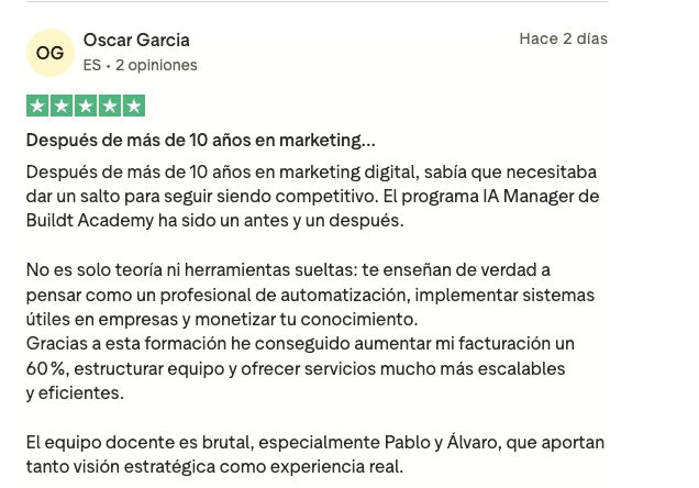 Opiniones sobre el programa de Automation IA Manager de Buildt Academy