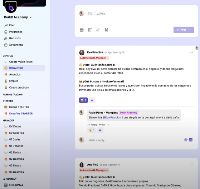 Página de bienvenida del programa de Automation IA Manager de Buildt Academy