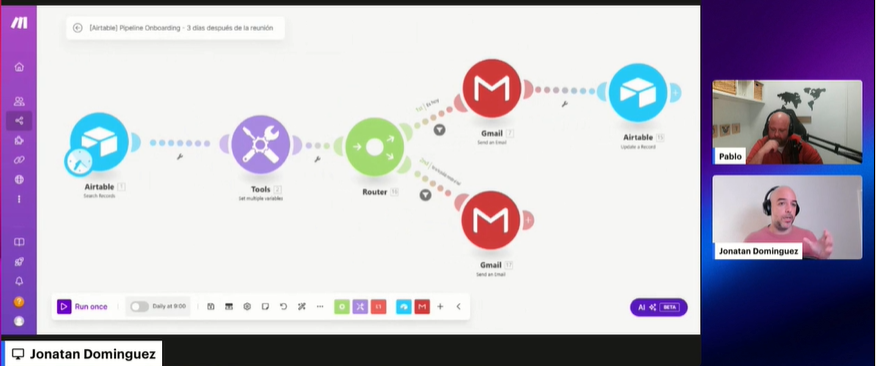 Clase del módulo 1 del curso de Automation IA Manager de Buildt Academy con Jonatan Dominguez y Pablo Perez Manglano