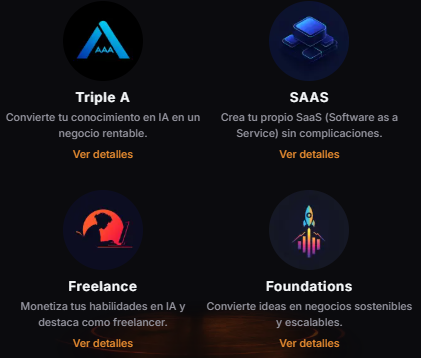 Aulas de negocio: Triple A, SaaS, freelance y foundations
