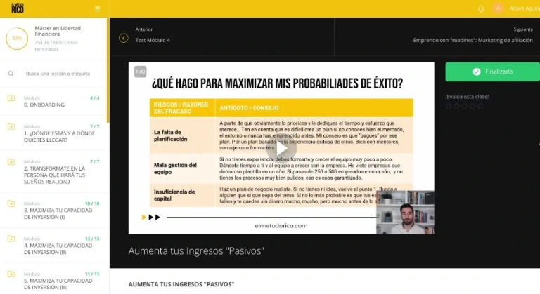 Vista del curso Libertad Financiera 360 del Método RICO por dentro