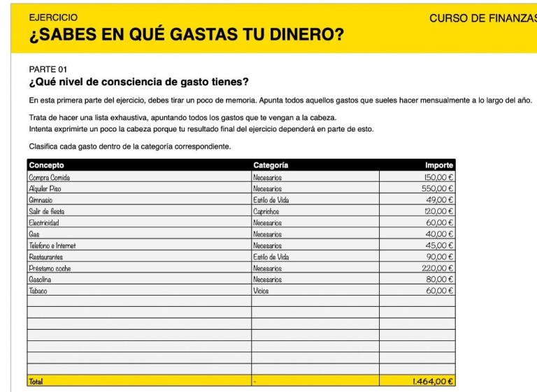 Ejercicio descargable del curso Libertad Financiera 360 para analizar gastos personales