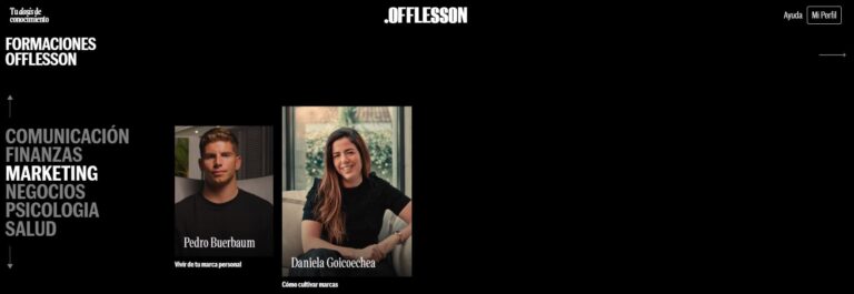 Catálogo de OffLesson: sección Marketing con Pedro Buerbaum y Daniela Goicoechea