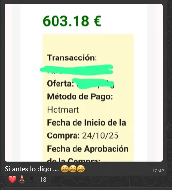 Captura de venta de un alumno de Partner360 por 700,56 € compartida en el grupo de comunidad