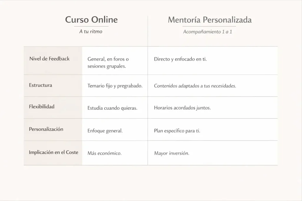 Diferencias entre un curso online de comunicación y una mentoría personalizada