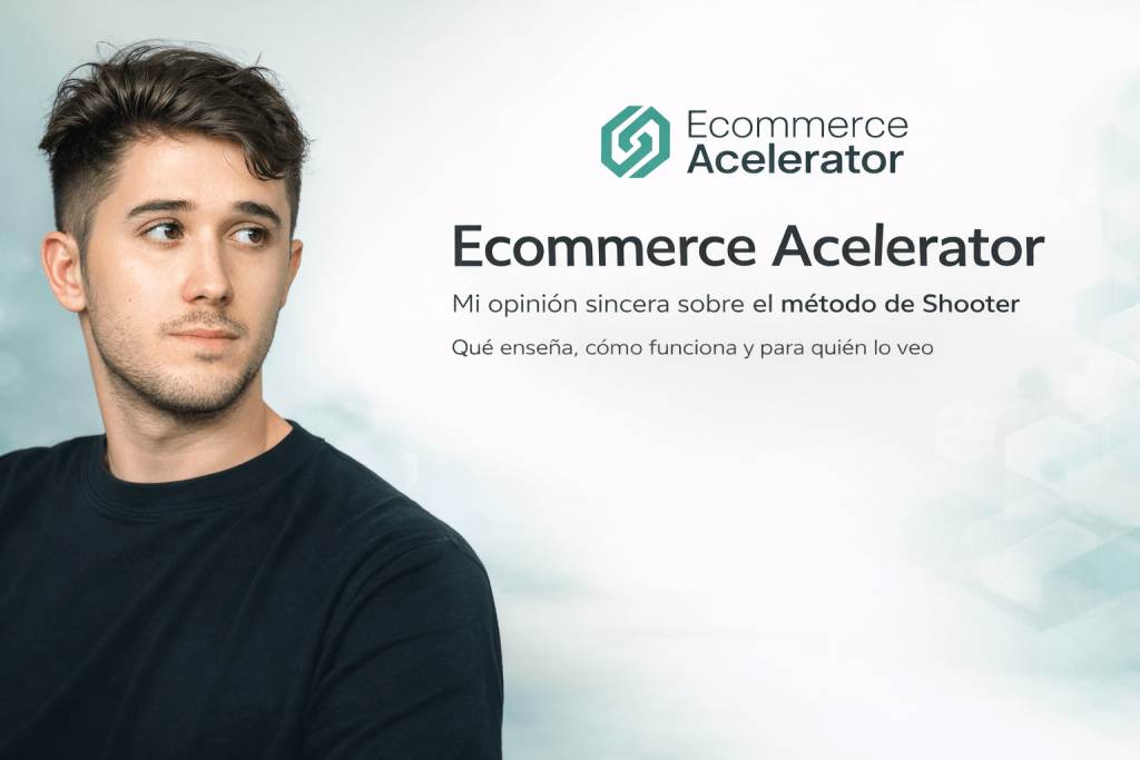 Portada de la reseña de Ecommerce Acelerator con Shooter y el logo del curso