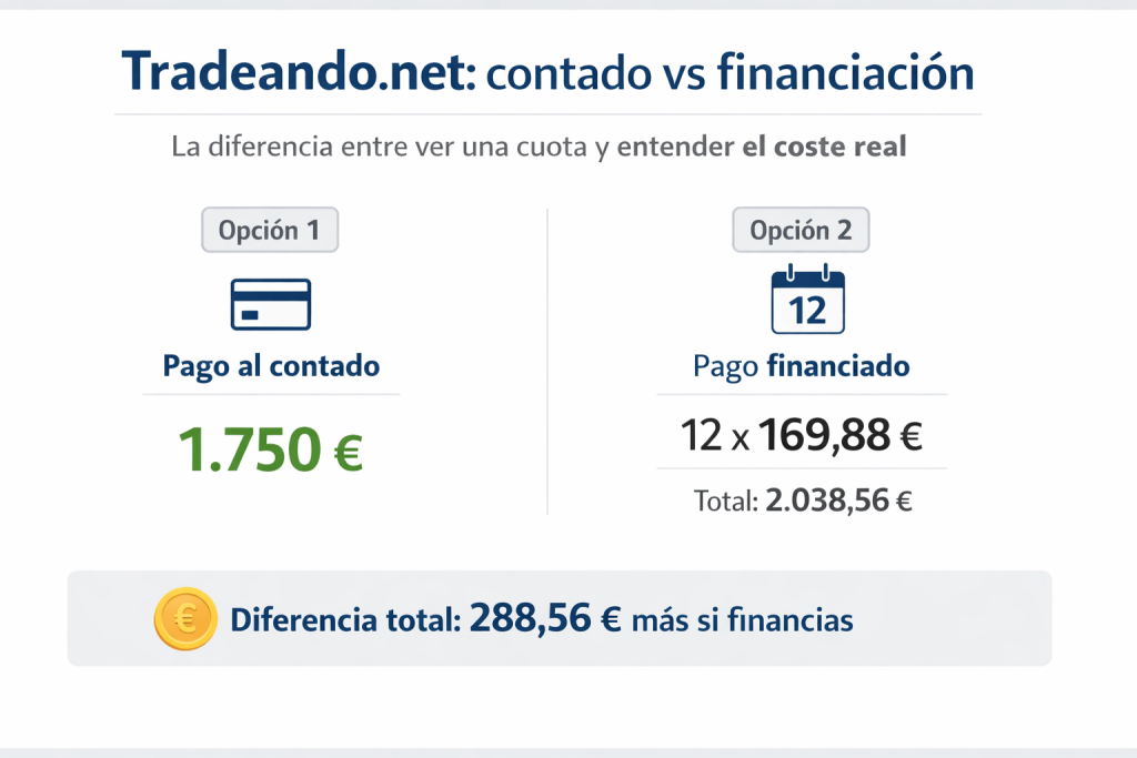 Comparativa visual del precio de Tradeando.net al contado y financiado