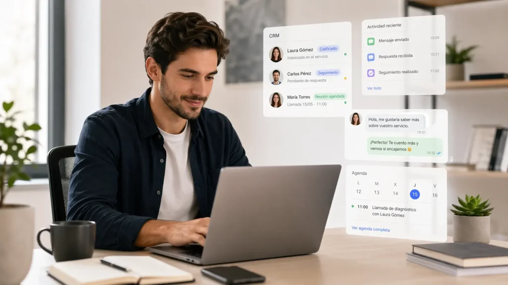 Profesional trabajando como appointment setter desde portátil en entorno de ventas digitales