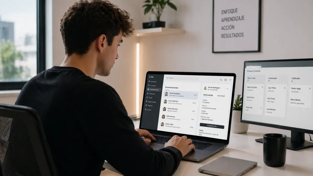 Persona aprendiendo a trabajar como setter sin experiencia en entorno digital